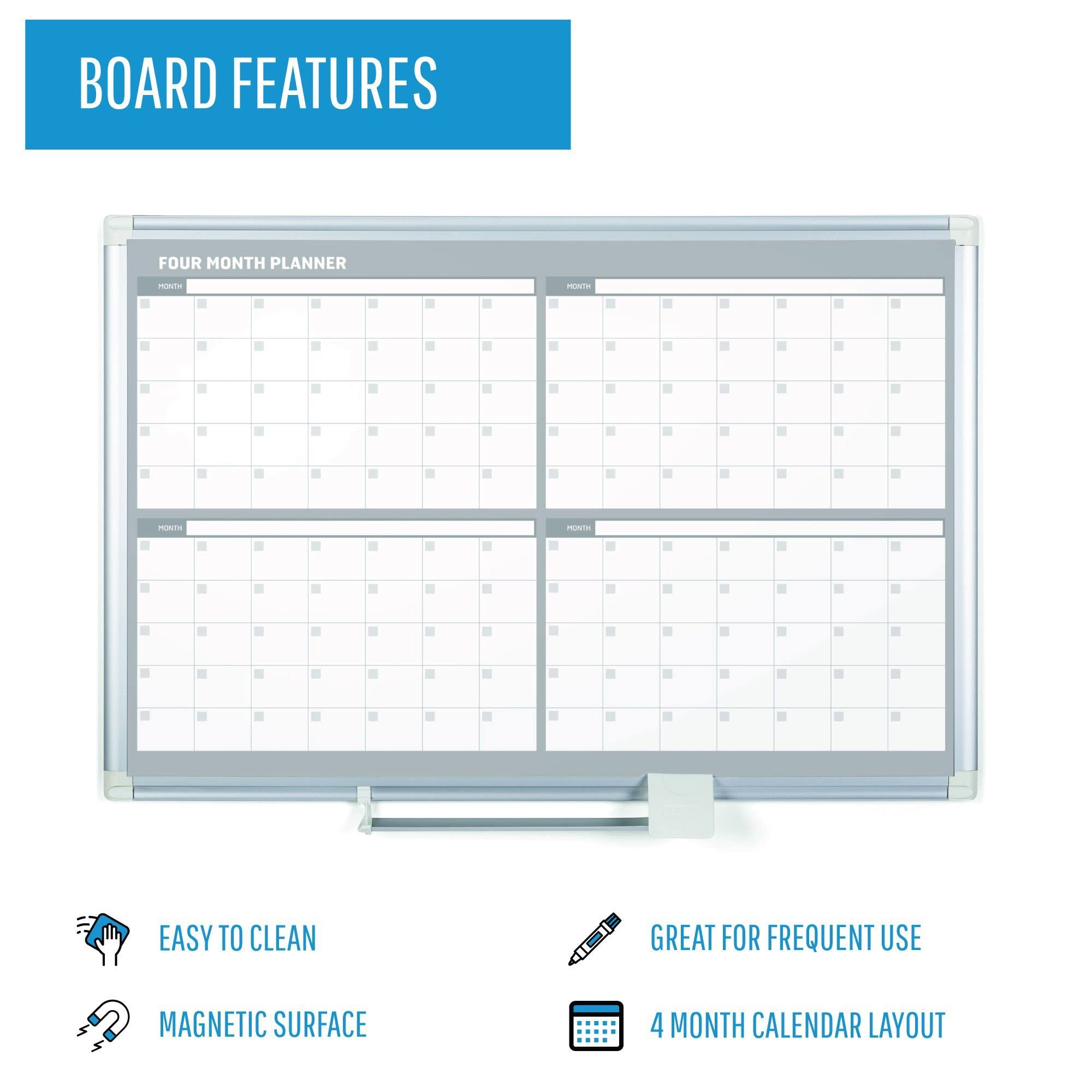 Amazon.com : MasterVision Magnetic Dry Erase 4 Month White Board Planner,  Wall Mounting, Sliding Marker Tray, 36" x 48", Aluminum Frame,Gold : Office  Products