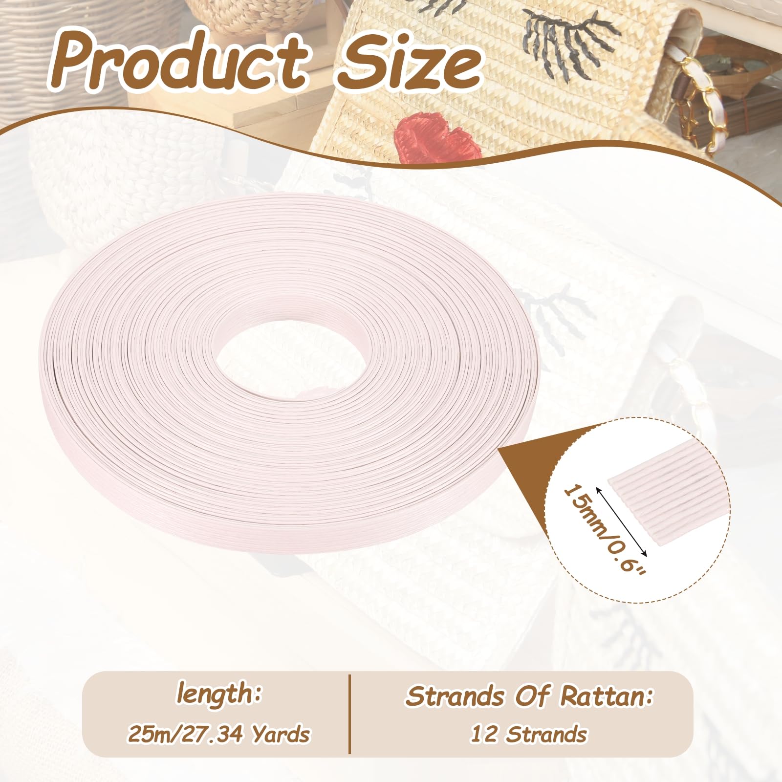 PATIKIL Canna da tessitura in rattan di carta, 27,3 m x 1,5 cm, 12 strati, cestino per tessitura, per fai da te, decorazione per casa, cucina, cesti, artigianato, rosa brillante