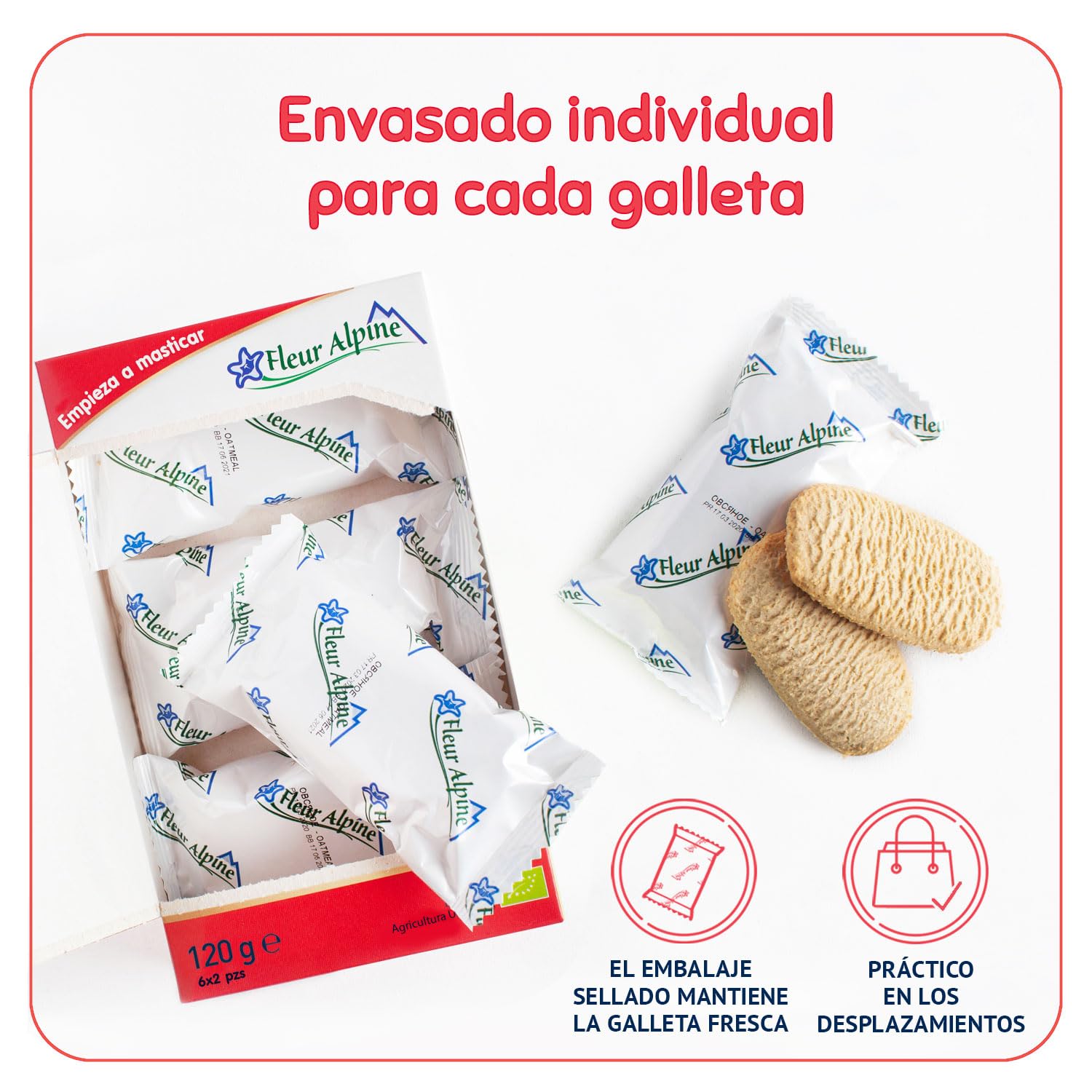 FLEUR ALPINE Baby Galletas para Gachas de Desayuno Suaves o Refrigerio Diurno | 12x2 Bocadillos de Avena Orgánica | Galletas Nutritivas y Fáciles de Comer Integrales | 9 Meses