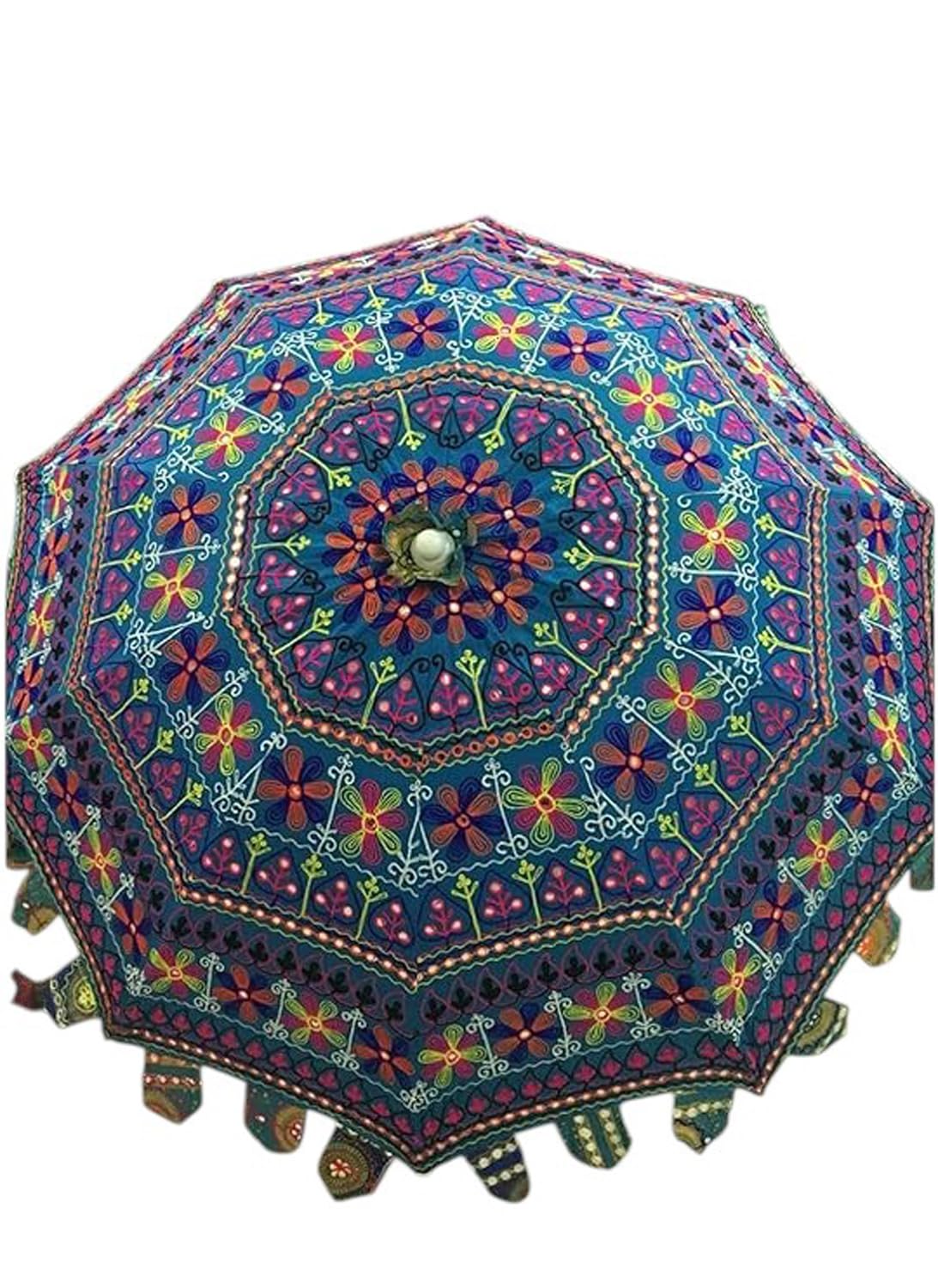 Arprani beach parasols-garden parasol umbrella for sun-Decorative Indian Cotton handmade bridal umbrellas- Handcrafted Embroidered