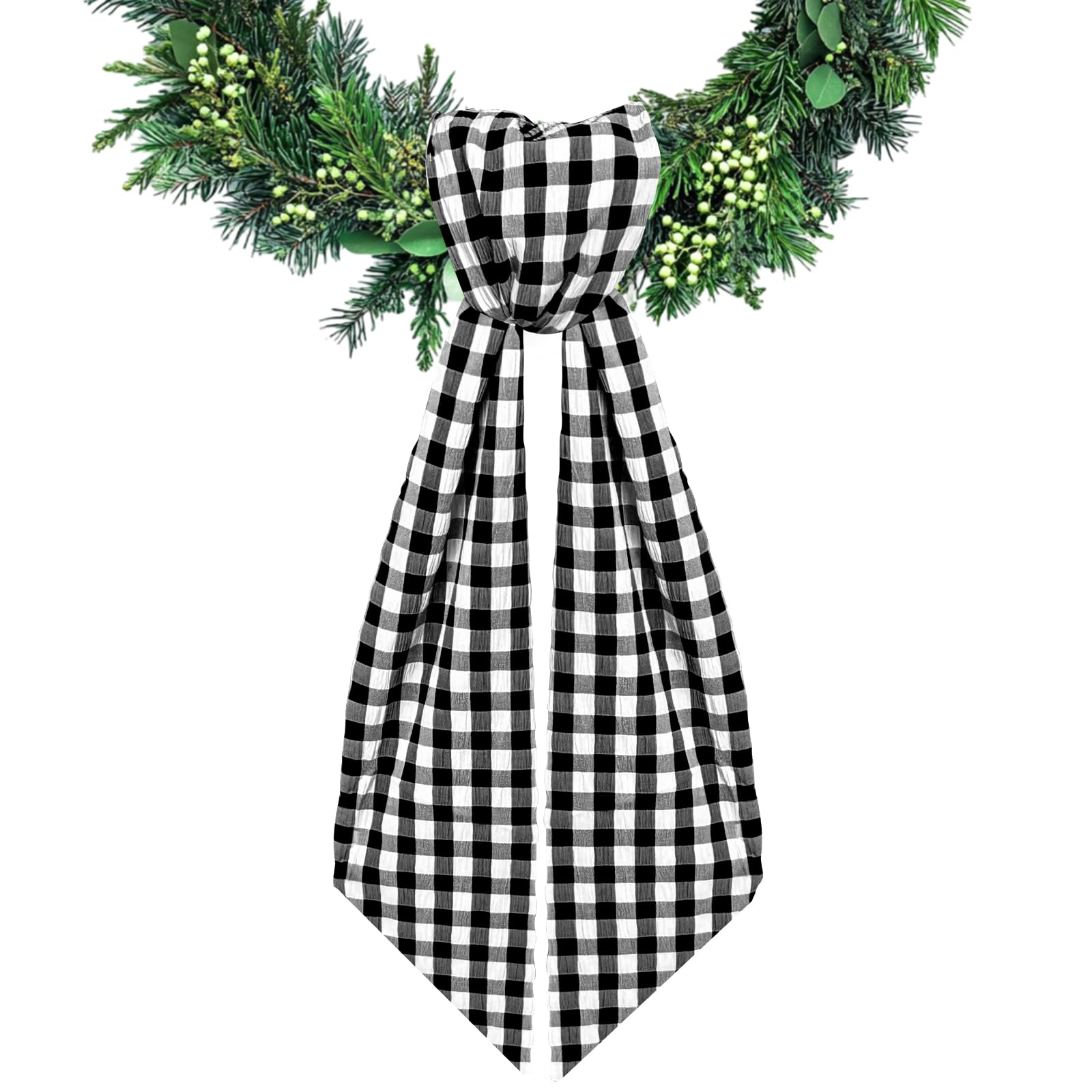 Ftuuo Black Buffalo Plaid Wreath Sash for Front Door Seersucker Wreaths Satin Sash Burlap Garland Ribbon Accessories for Wreath Yard Doorway Indoor