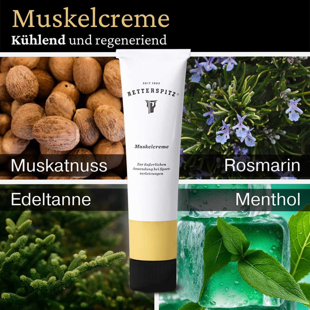 Retterspitz Muskelcreme 100gr & Muskelroller 50ml Bundle – Natürlich gegen Muskelschmerzen, Sehnen- und Gelenkbeschwerden – Perfekt für Zuhause und Unterwegs
