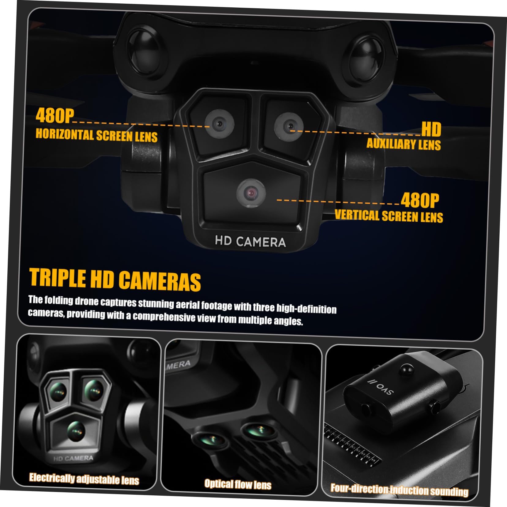 PRETYZOOM Dron Evitación de Obstáculos Plegable con Triple Cámara HD y Doble Batería y Lente Ajustable de 150° para Fotografía Aérea y Viajes Familiares