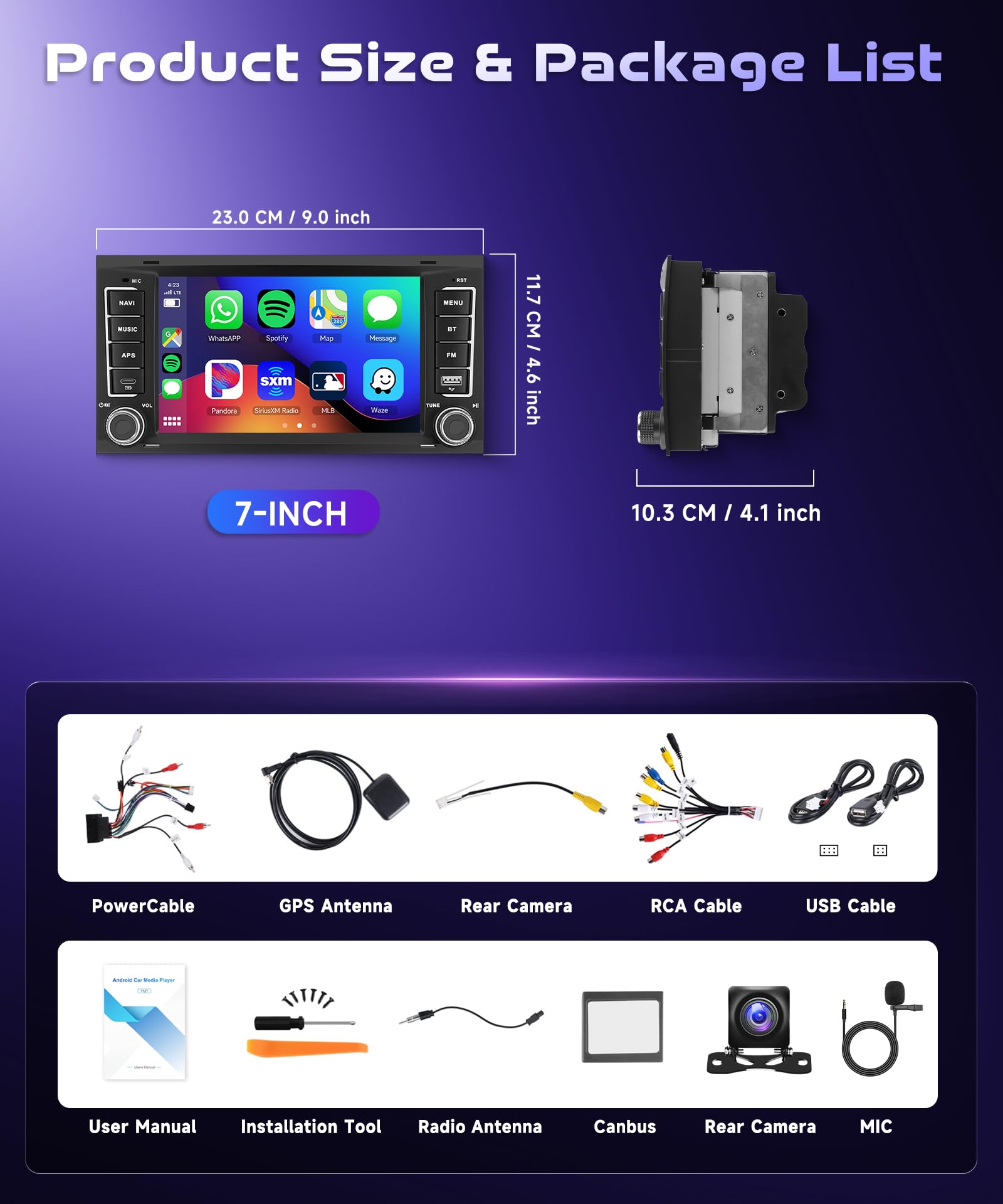 Radio samochodowe 4G/64G VECHTEL 7" do VW Touareg 2004-2011/VW Transporter TS 2004-2009 Carplay Android Bezprzewodowe Auto, EQ, WiFi GPS, RDS/FM Radio 2 Din, radio samochodowe Bluetooth z kamerą