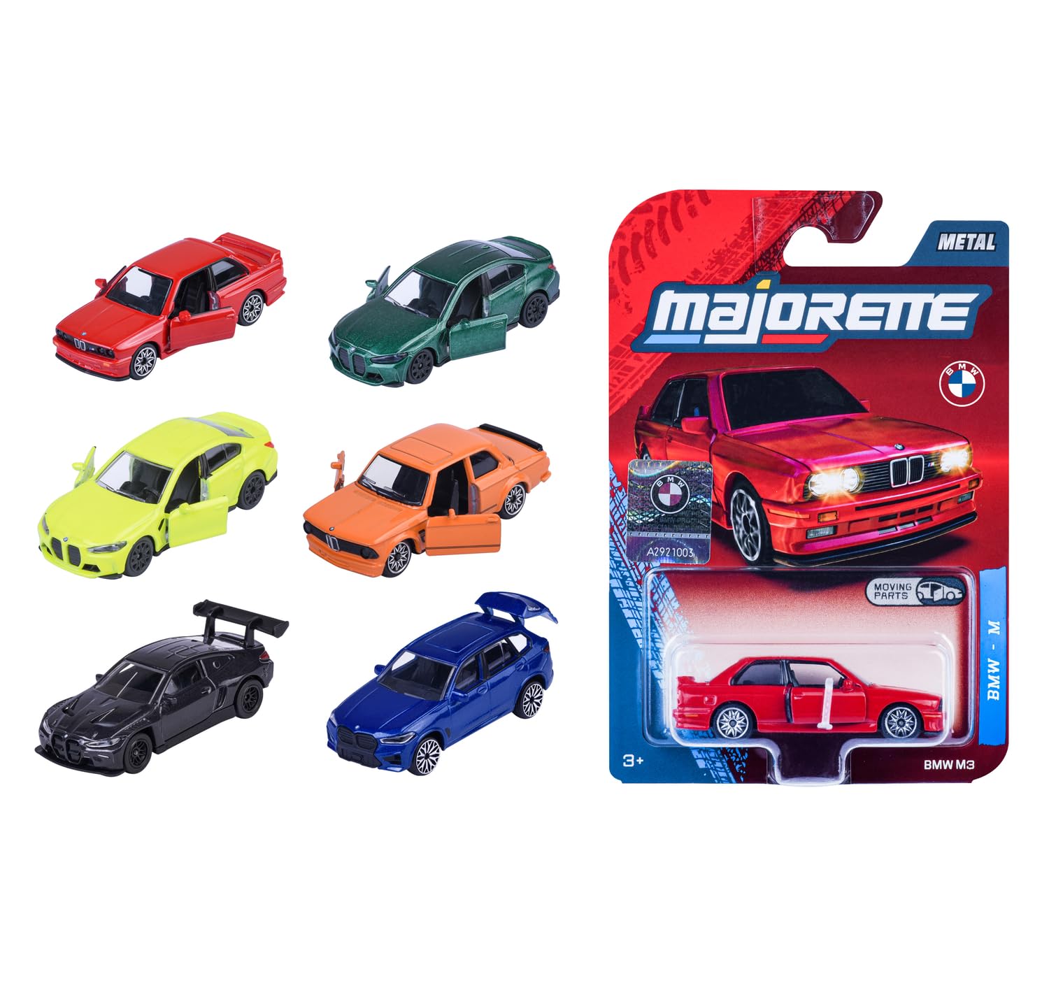 Majorette BMW Premium Metal Car, 7.5 cm, 1 Random Selection (6 BMW Models), Cast with Suspension and Movable Parts, Miniature Collectible, from 3 Years (8502100004)