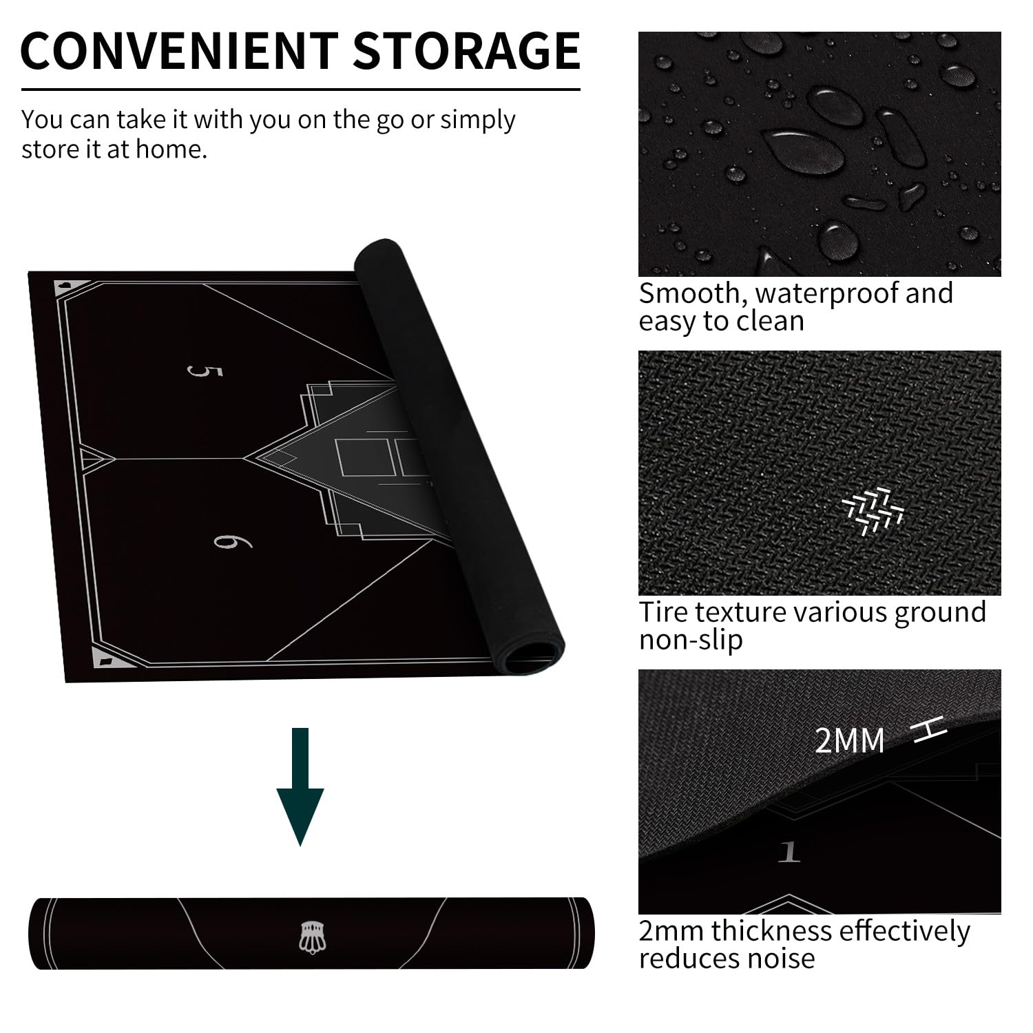 LaiEr 60/80/100/120/140/160cm Square Poker Mat Texas Hold'em Poker Rubber Mat Poker Topper for Tables Folding Portable Poker Table Top Layoutw for Poker Games Blackjack Casino(100 * 100cm FangTuAn2) - Image 3