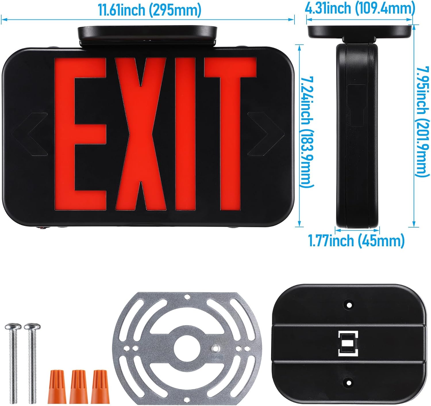 TORCHSTAR Red LED Exit Sign, Emergency Exit Light with Battery Backup, Double Face, UL 924, AC 120/277V, Damp Location, Hardwired Red Letter Exit Lights for Business Indoor, Black, Pack of 4