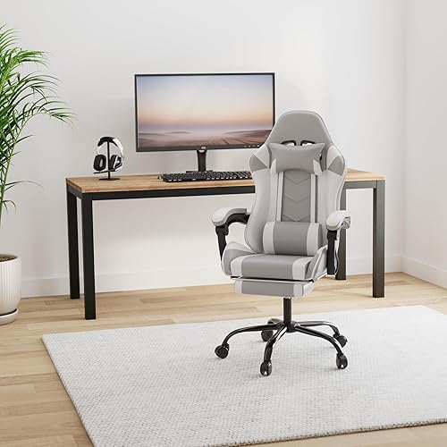 Miniatura 2 de YSSOA Silla para videojuegos, silla de computadora con reposapiés, altura ajustable y función de inclinación de 90 a 135, silla reclinable giratoria