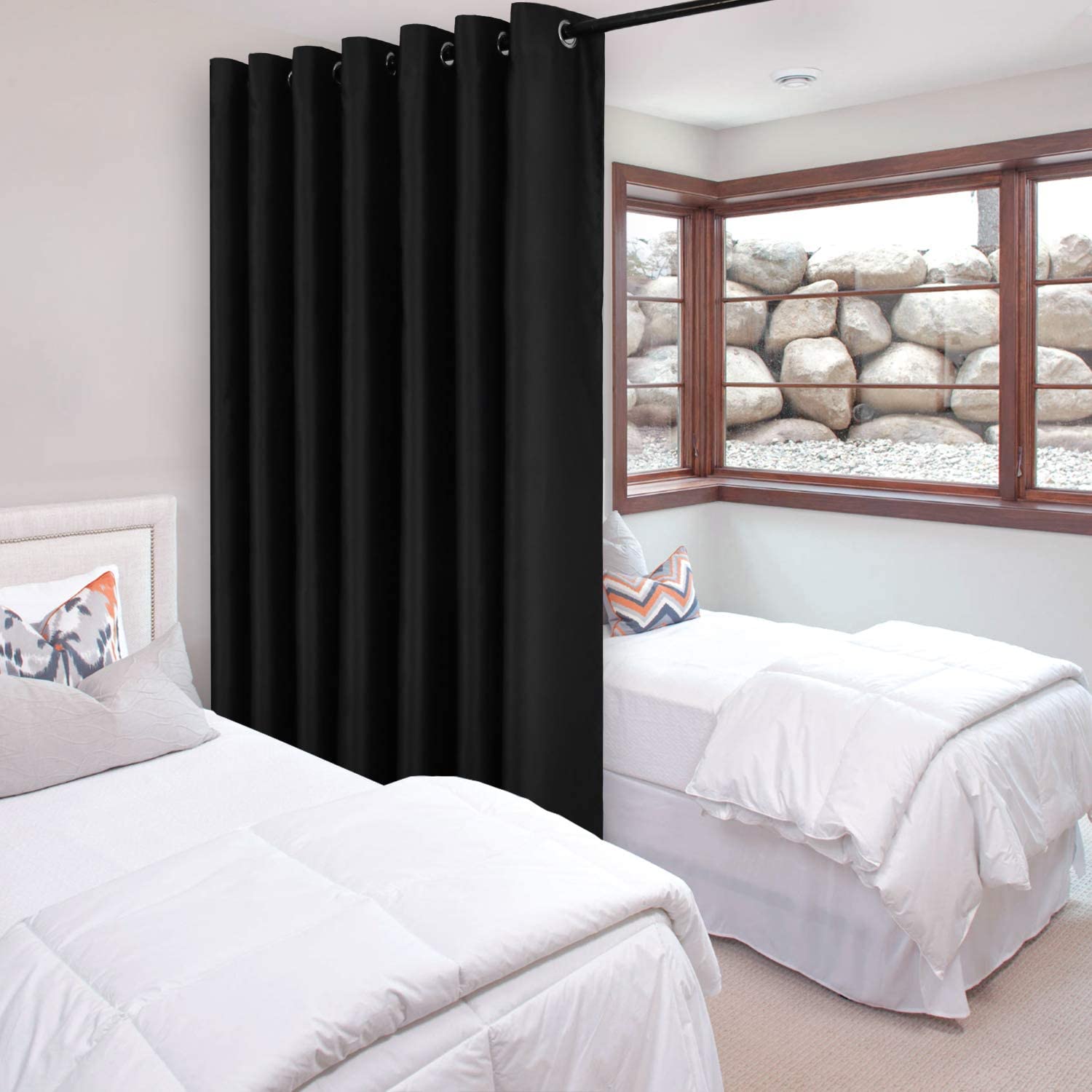 DWCN Total Privacy Room Divider Blackout Curtain - Thermal Curtains for Patio Door, Living Room, Bedroom Partition and Shared Office Space, 1 Grommet Curtain Panel, 10ft Wide x 7ft Tall,Black