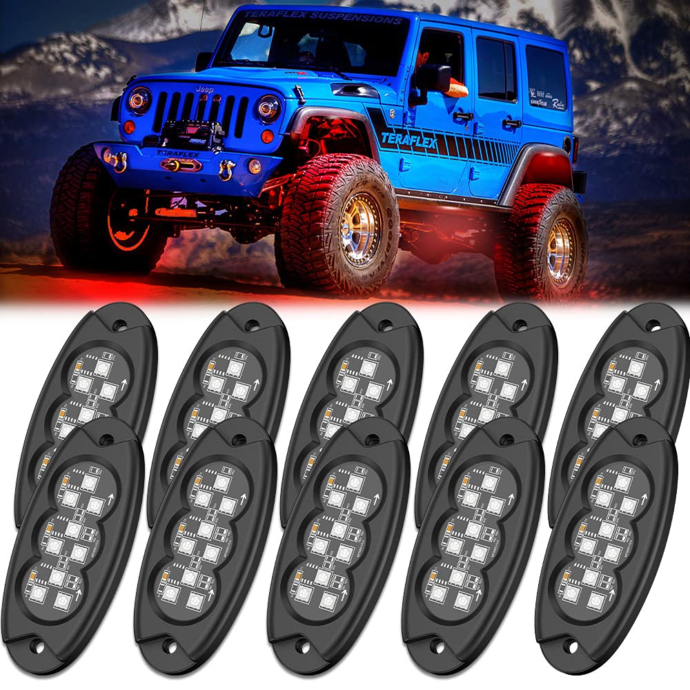 10 Pods LED Rock Light Dreamcolor Mustwin Multicolor Car Underglow Light Kits with APP & RF Remote Control Waterproof Music Mode Underglow Neon Light for Truck Golf Ford ATV UTV Off-Road