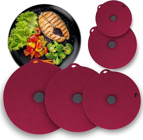 HOGOWARE Juego de 5 tapas de silicona de alta calidad para cuencos y cubiertas de alimentos 6, 8, 10, 12, 13.5 pulgadas Tapa de succión verde