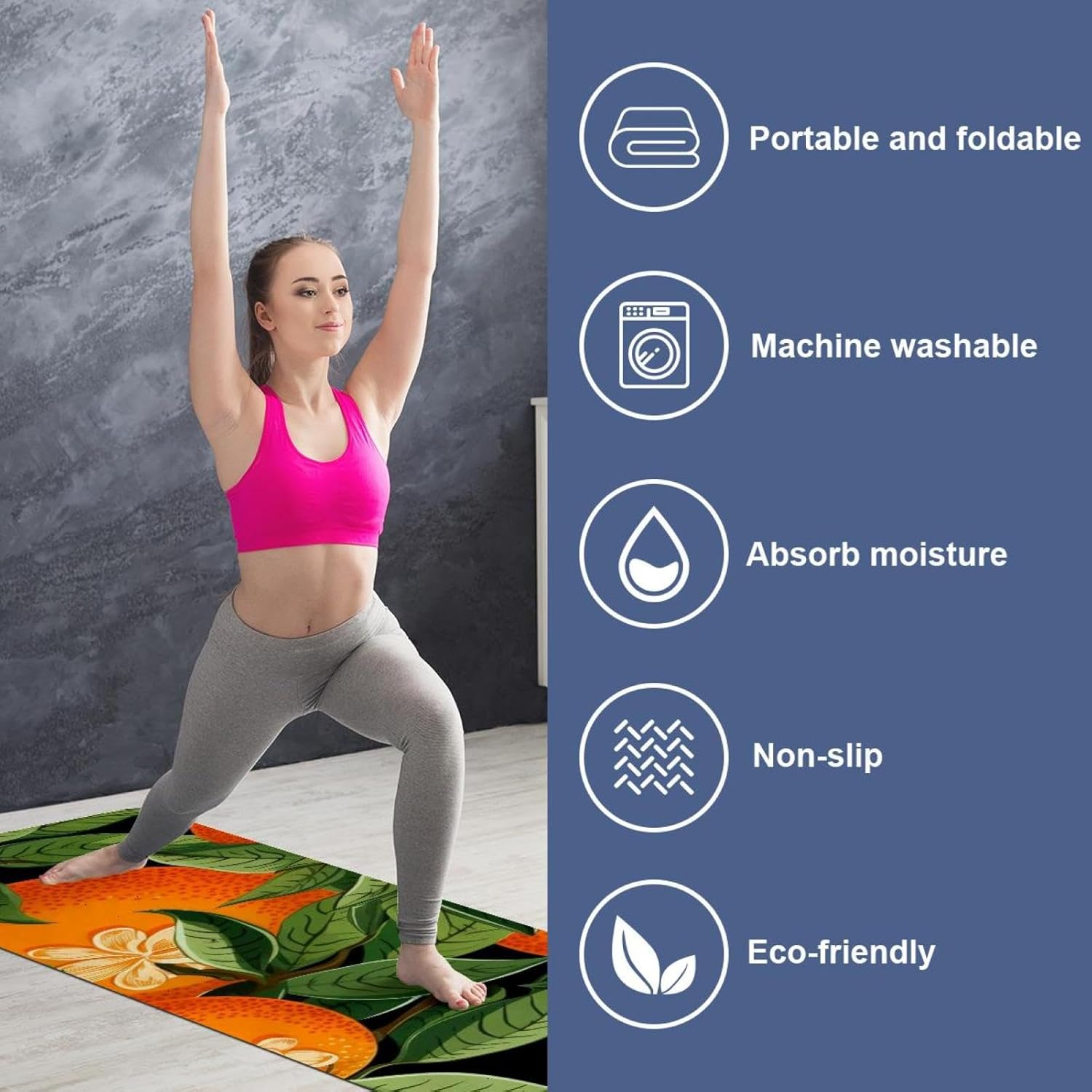 Yoga Towel, Orange Pattern Non Slip Sweat Absorbent Hot Yoga Mat Towel for Hot Yoga, Pilates and Fitness - 72.8" x 26.8"