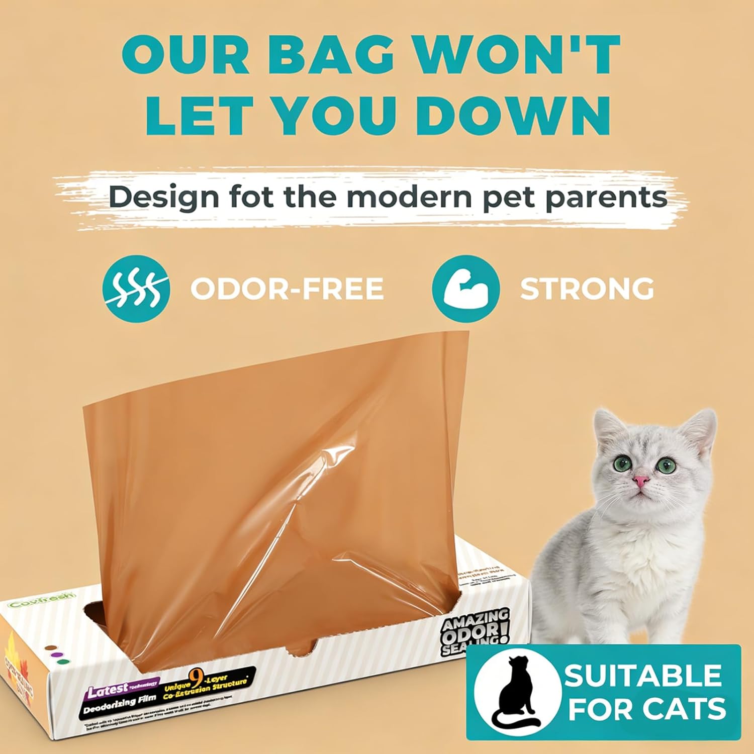 Odor-Sealing Cat Poop Bags S, 220 Count | Durable Unscented Waste Bags for Pet, Diaper, Ostomy & Food Waste Disposal (Brown)
