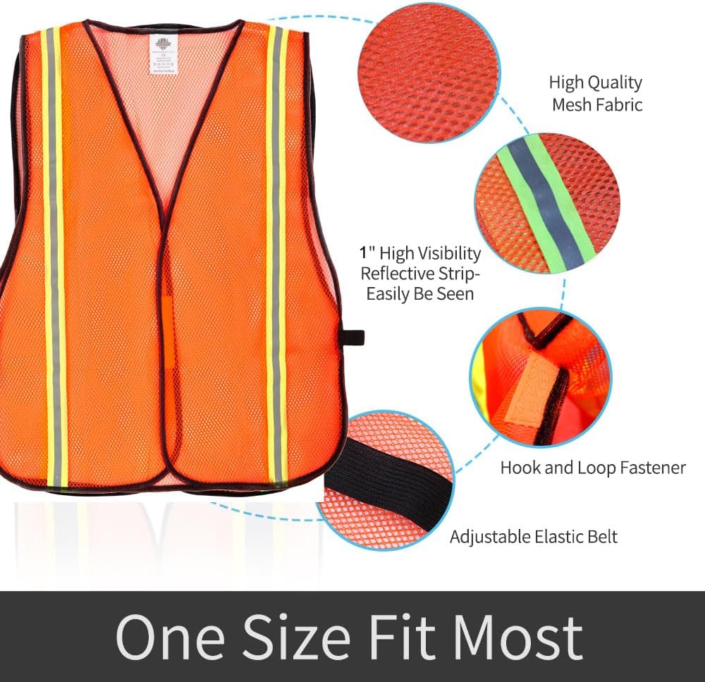 Dazonity Safety Vests,10pcs,Mesh,High Visibility Reflective Strips, Fit for Men & Women, Work, Construction,Surveyor, Parking,Warehouse,Volunteer, Crossing Guard, Road - Image 4