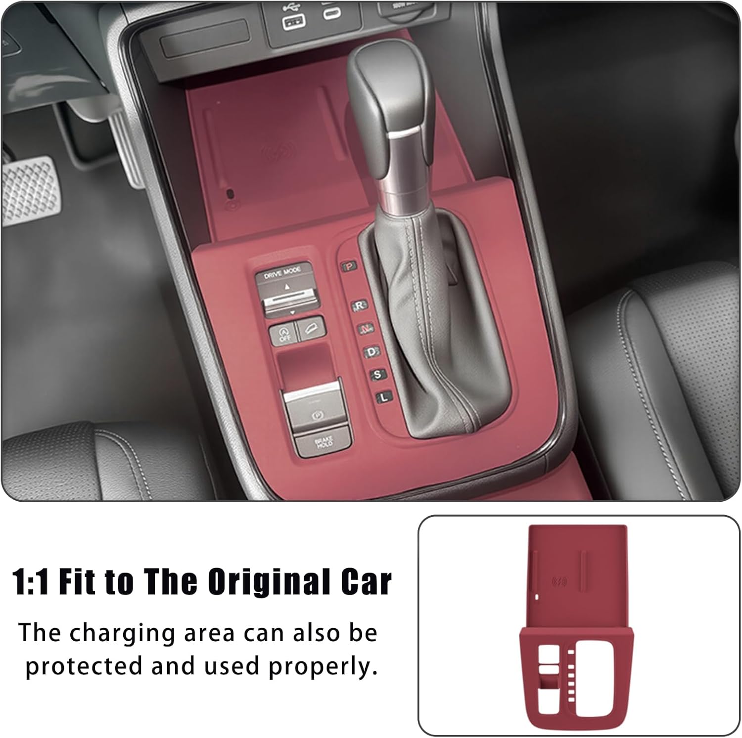 Silicone Gear Shift Panel Trim Cover for 2025 2026 Honda CRV Accessories Anti-Scratch Center Console Water Cup Holder Wireless Charging Protector Pad with CR-V 2023 2024(Not for Hybrid)-Red