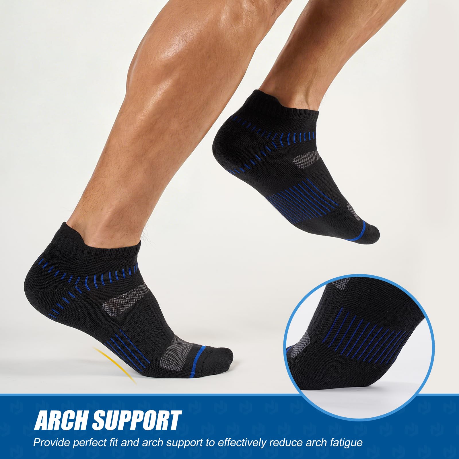 Niofind Calcetines Hombre Deporte 6 Pares, Cortos Amortiguados Unisex, Algodón Transpirable Secado Rápido, Running Caminar Senderismo, Negro/Blanco/Gris