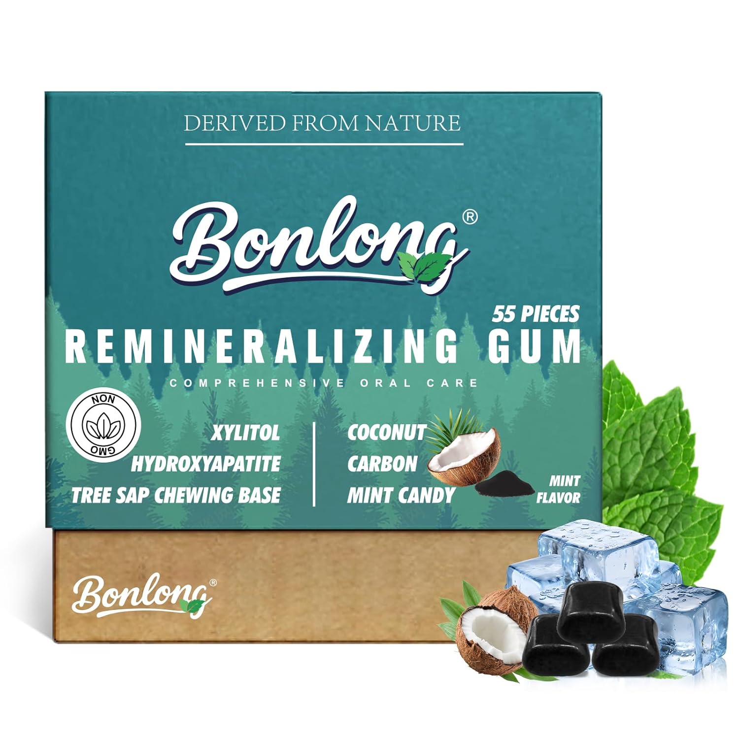 Chicle Remineralizante BONLONG Sabor Menta, Pack de 55 Unidades