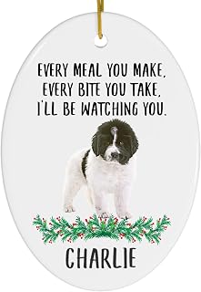 Every Meal You Make Every Bite You Take Black White Puppy Newfoundland Dog Personalized Christmas Ornaments 2025 Oval White Ceramic Puppy Owner Gifts