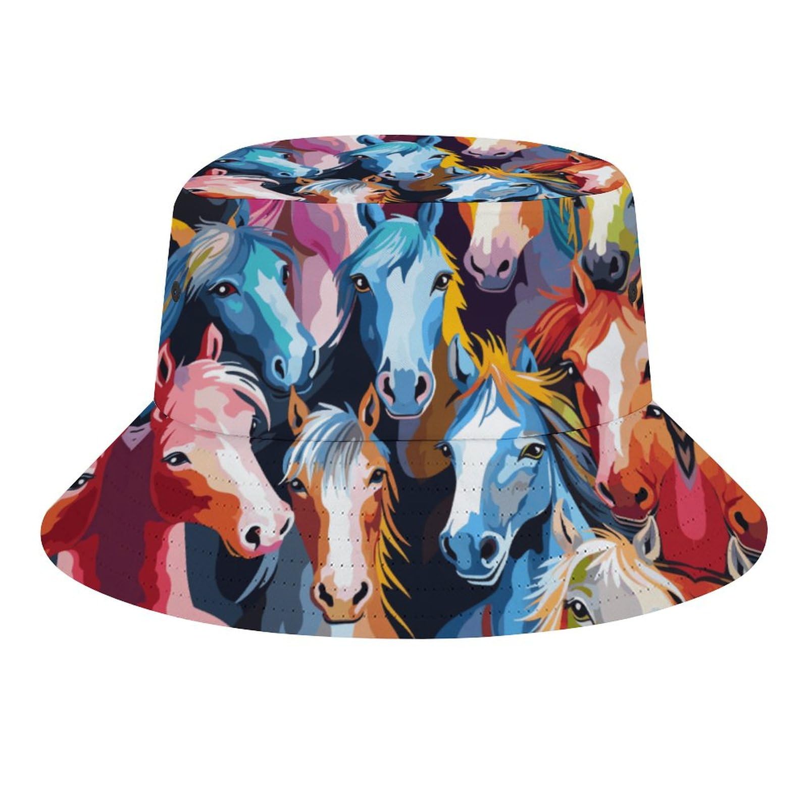 Colorful Cartoon Horses Bucket Hat Beach Travel Sun Hat Sun UV Protection Fishing Hat Hiking Hat Unisex Fisherman Hat, Style, One size