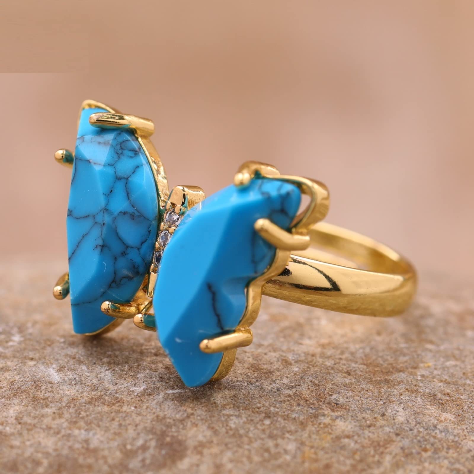 TSRING Anillo De Piedra De Mariposa Para Mujer Bohemia Mia Masun Cristal Rosa Oro Amarillo Anillo Ajustable Regalo Joyería,azul Turquesa,17