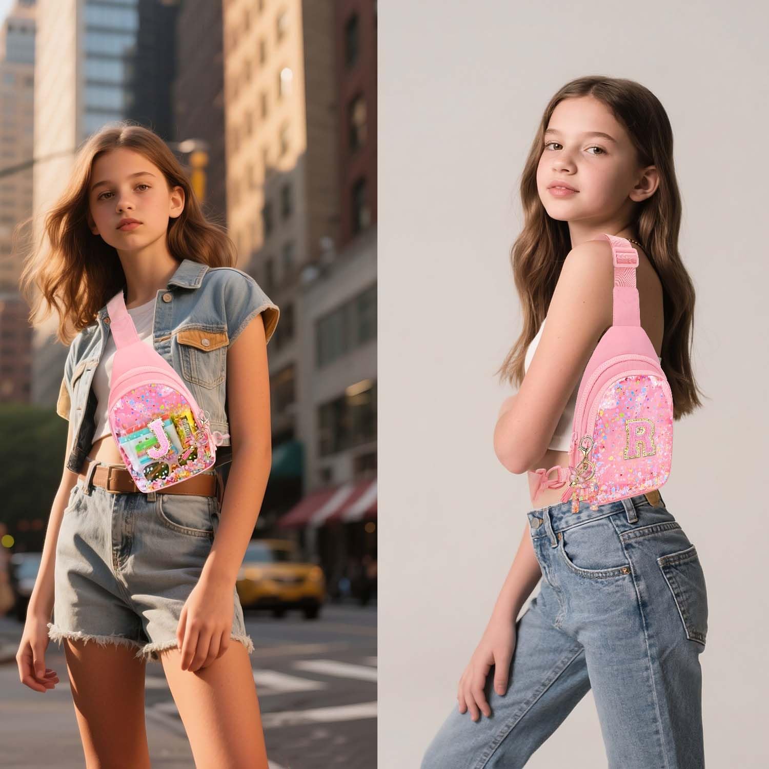 Birthday Gifts for for Girls Women- Small Initial Sling Bag Cross Body Bag Fanny Pack for Girls Pink Clear S image 5