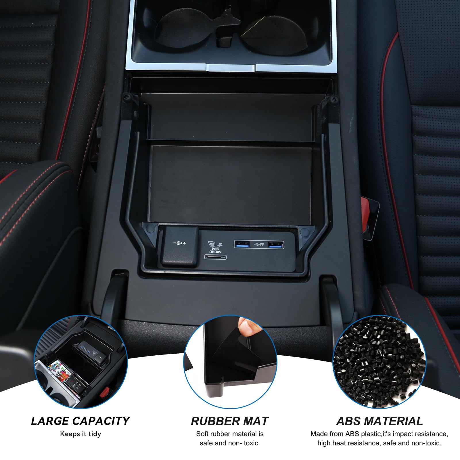DIYUCAR Vassoio Organizer Per Bracciolo Auto – In Plastica ABS Con Fondo Antiscivolo, Compatibile Con Range Rover Evoque 2012-2018, Per Tenere In Ordine Monete, Chiavi, Telefono.