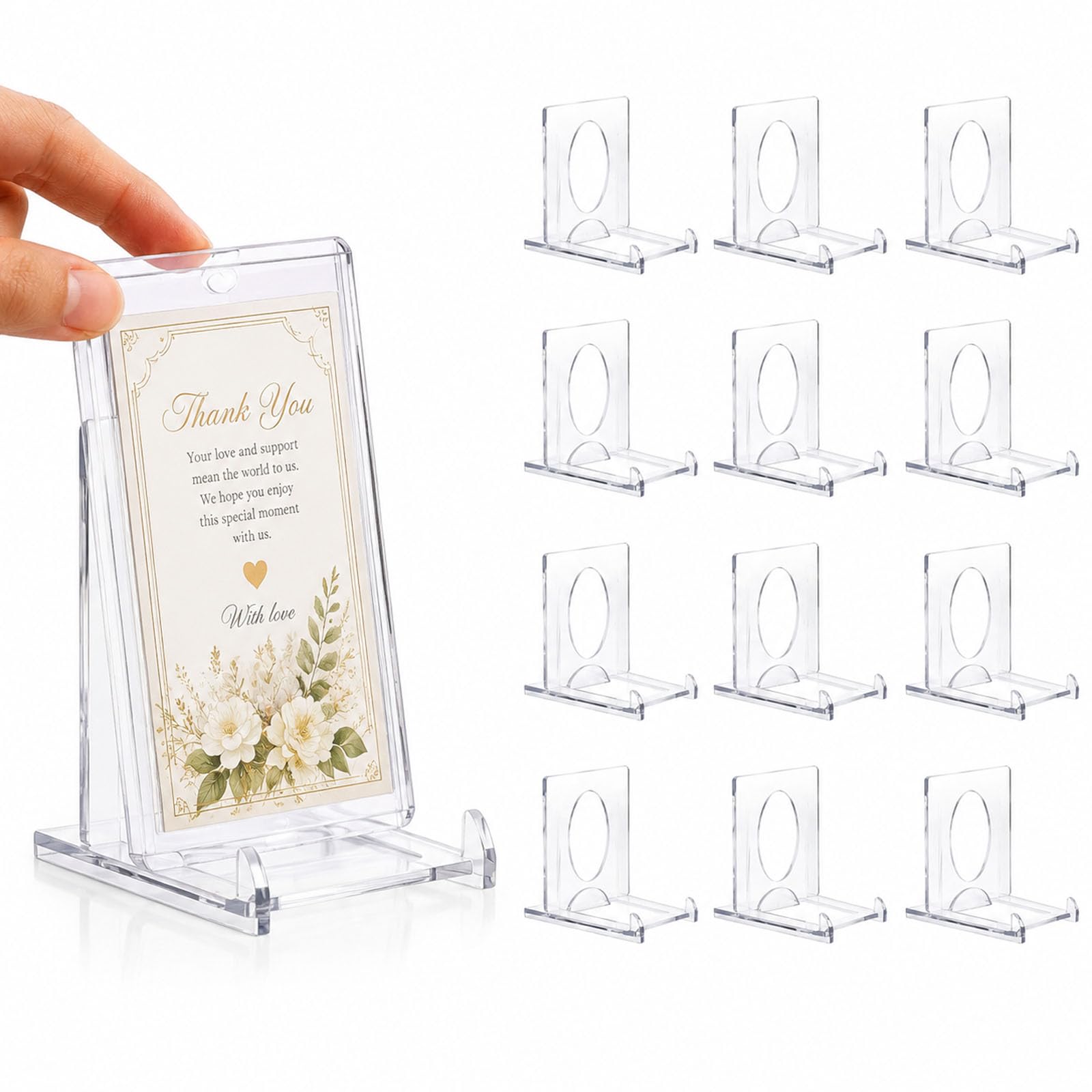 Admygo Clear 12 Pcs Mini Card Display Stand, Adjustable Trading Card Stand, Acrylic Card Stands For Trading Card Holder, Displaying Cards And Photos