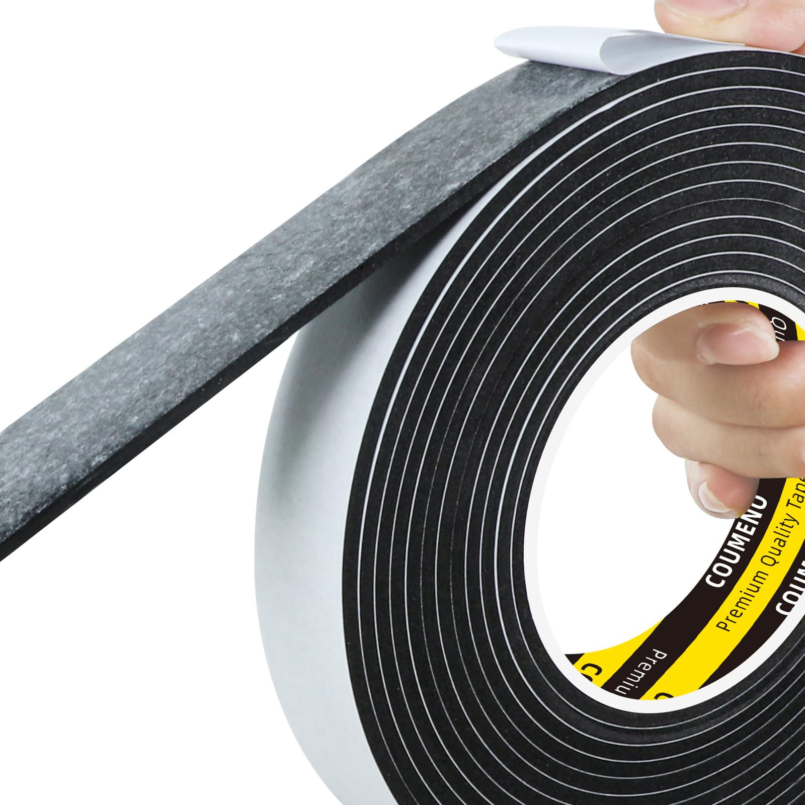 COUMENO Single Sided Strong Self-Adhesive Foam Tape Strips 1inX16.4FT, Black Weather Stripping for Door/Window Seal, Gap Insulation, DIY Homeowners Easy Install (0.12in Thickness)
