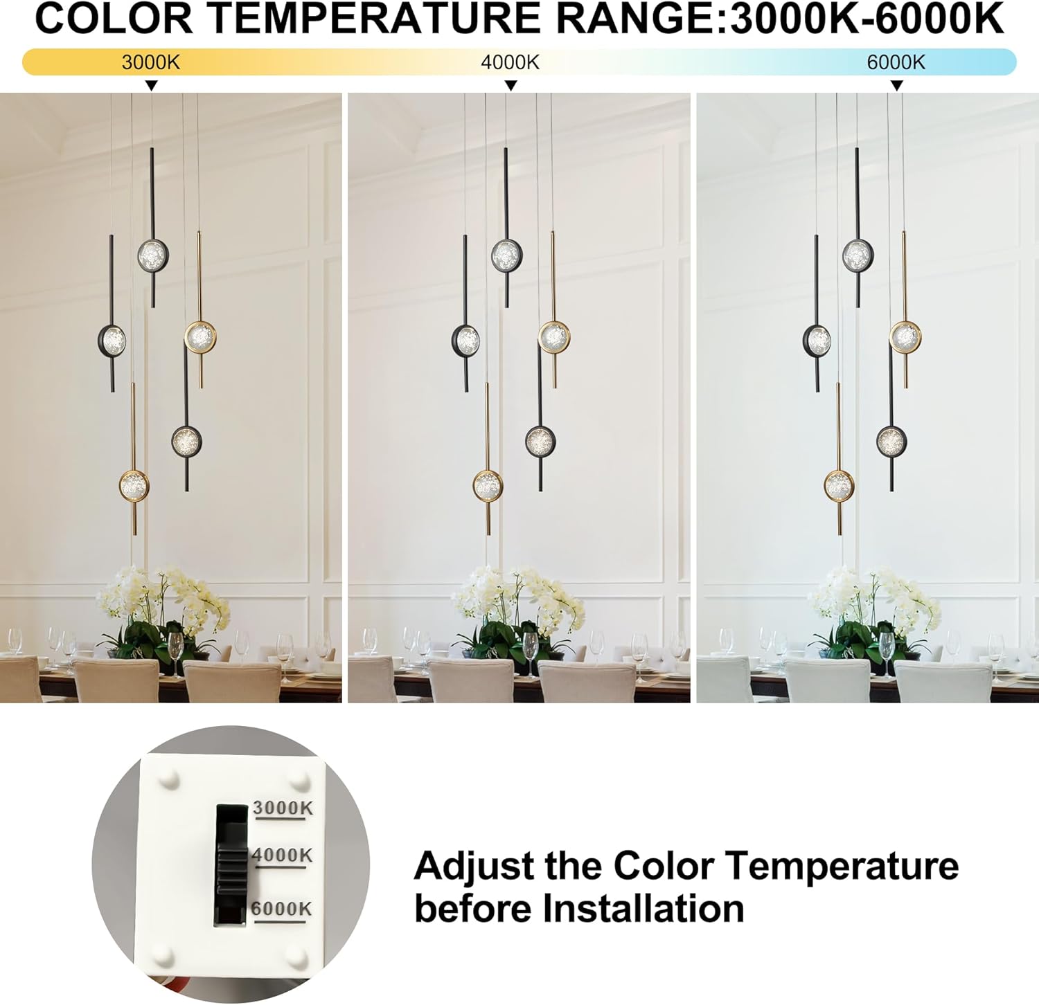 Modern Crystal Bubble Pendant Lights Kitchen Island,Exclusive 2025 New Model, 3000-6000K Dimmable Gold and Black Chandeliers for Dining Room, Kitchen, Living Room, Bedroom, Office (15W)