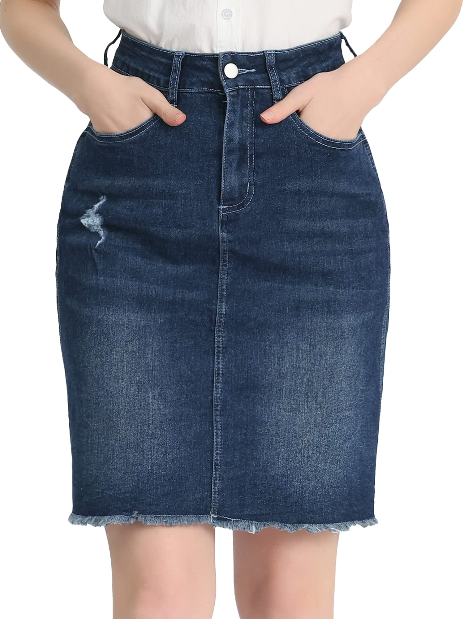 Allegra K Donna Gonna Basic Denim Jeans Lavati Vita Alta Strappati Strappi