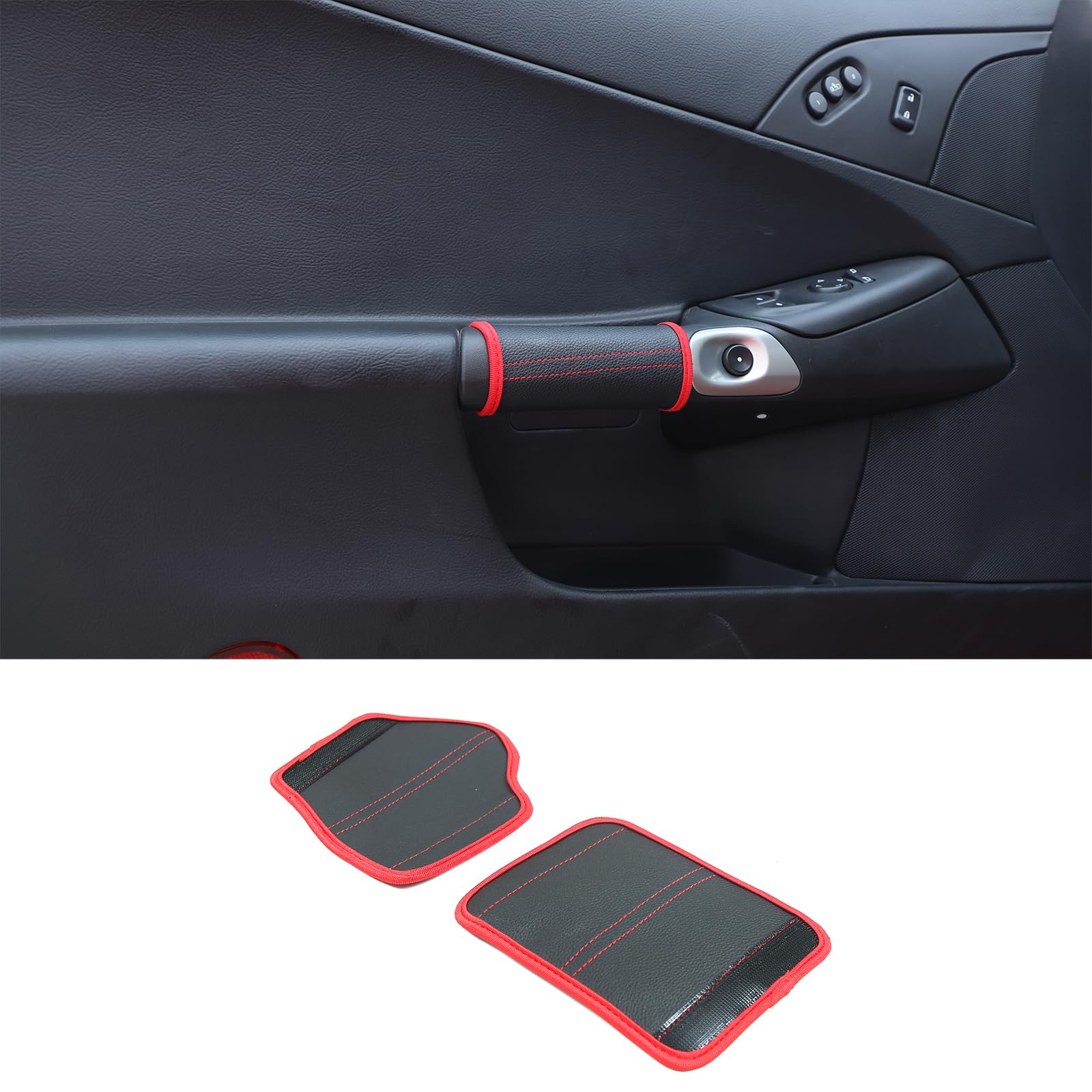 Qiosreui Car Inner Door Protector Cover for C6 Corvette 2005-2013, Hand Grips Cover Protector Accessories, Interior Door Handle Trim Cover, Leather (