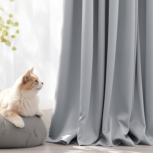 Miniatura 2 de Beauoop Cortinas grises 100% opacas de 84 pulgadas de largo, 2 paneles para dormitorio, sala de estar, oscurecimiento de la habitación, aislamiento