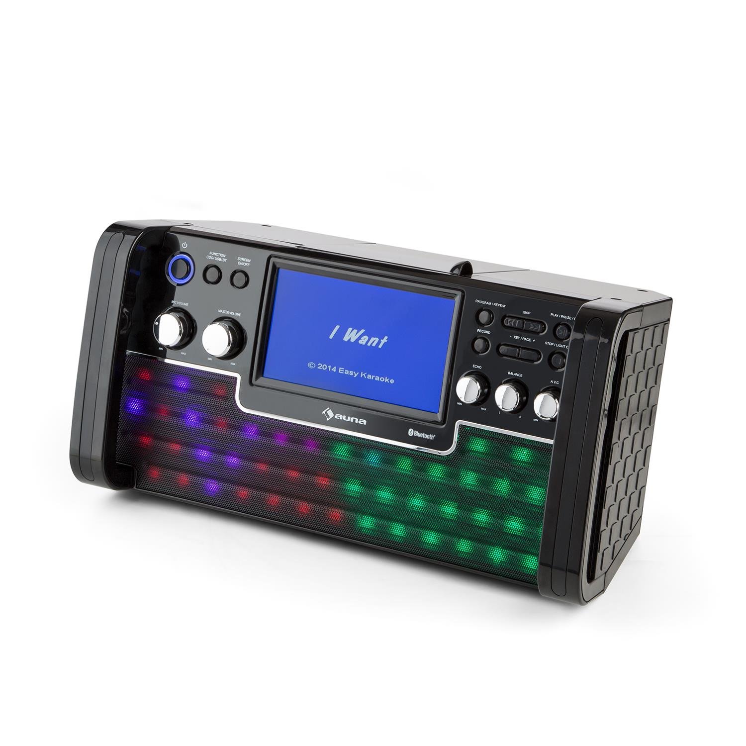 AUNA DiscoFever - Apppareil karaoké, Systeme Karaoke Complet, Microphone Filaire Dynamique, Fonction Enregistrement, Sortie vidéo, CD/CD+G/CD-R/MP3, Effet Lumineux, Ecran Couleur - Noir