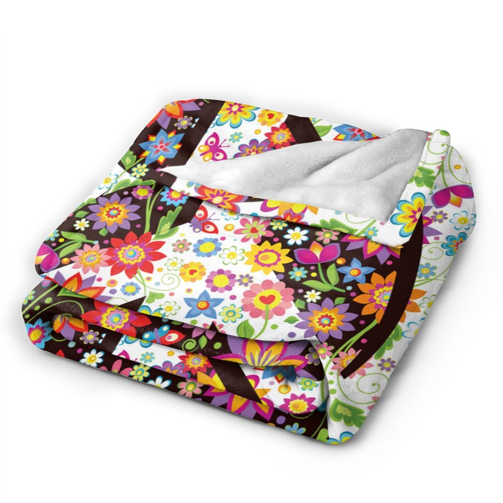 Hippie Flower Peace Blanket, Soft Blankets Flannel Bed Throw Cozy Lightweight Plush Gifts for Women Men Boys Girls Sofa Couch Bedroom Living Rooms Warm All Season, Home Decor, Small 50"x40"