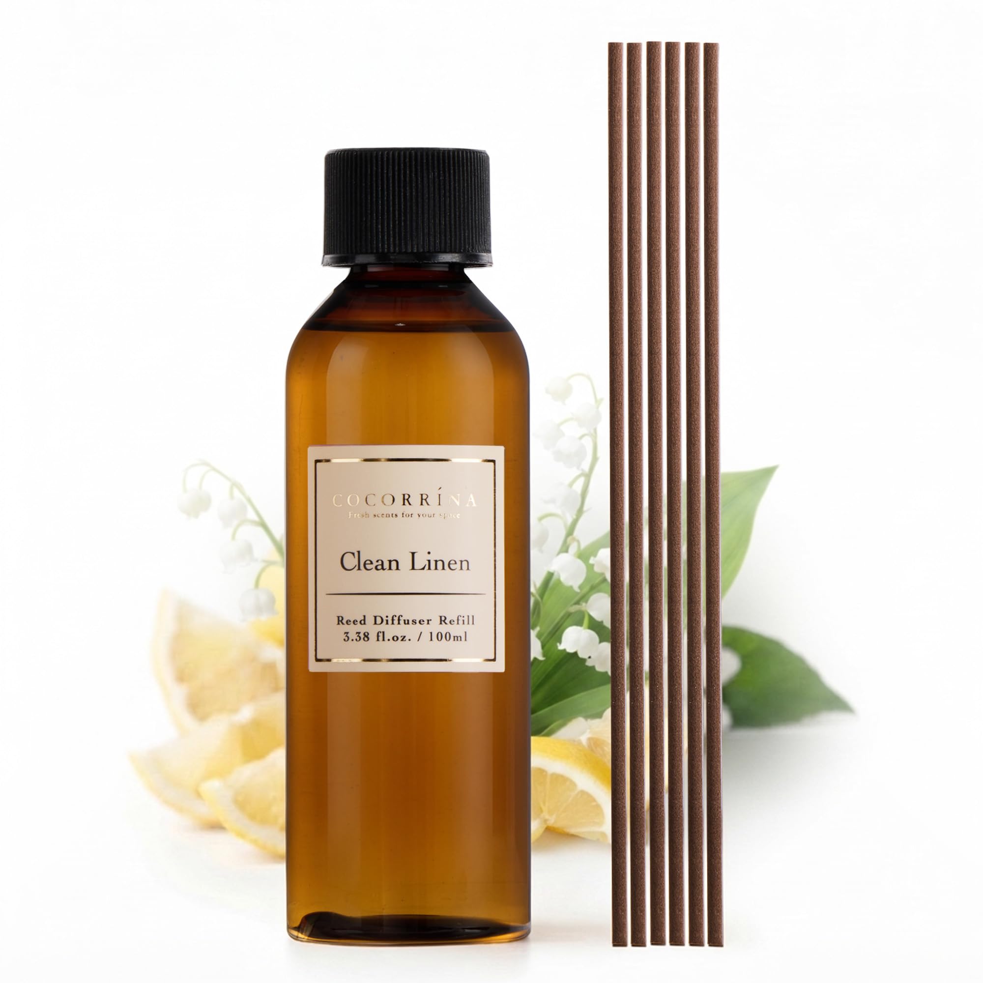COCORRÍNA Clean Linen Reed Diffuser Refill, 3.38 fl oz, 6 Reeds