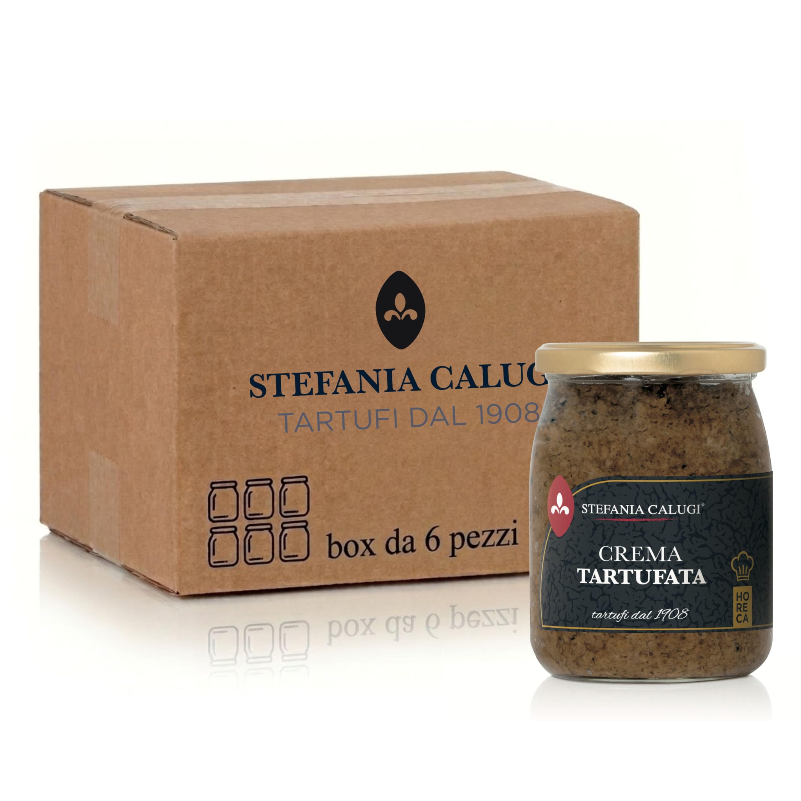 Stefania Calugi - Crema Tartufata Nera 500g – Salsa al Tartufo Pronta Gourmet | Condimento per Pasta – Made in Italy – Senza Glutine – Ricetta Pluripremiata (Box da 6pz, Crema Tartufata Nera)