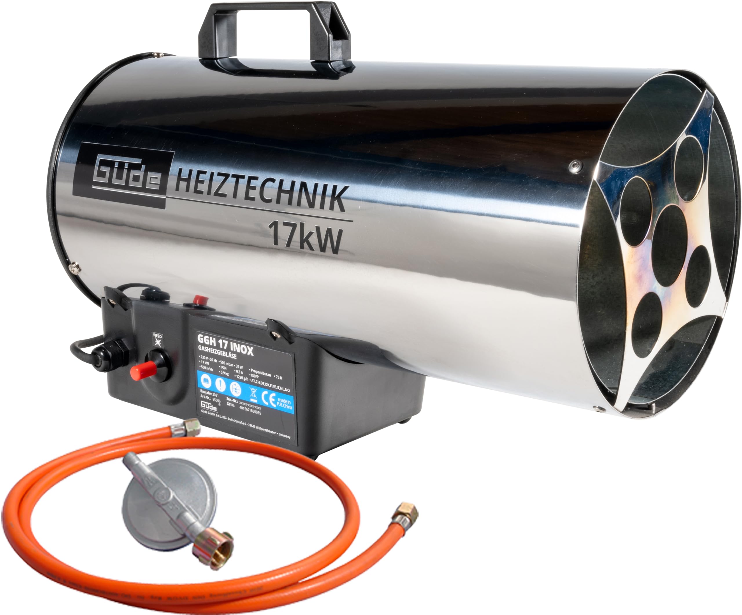 Güde 85006 GGH17 - Termoventilatore a gas, Inox, 230 V, 50 Hz, 17 kW