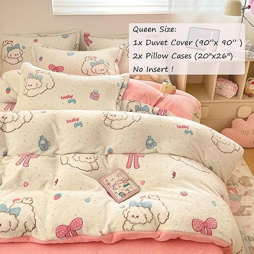 Vista 36 de Juego de funda de edredón a cuadros, funda de edredón floral, funda de edredón esponjosa, funda de edredón Kawaii de dibujos animados de conejo