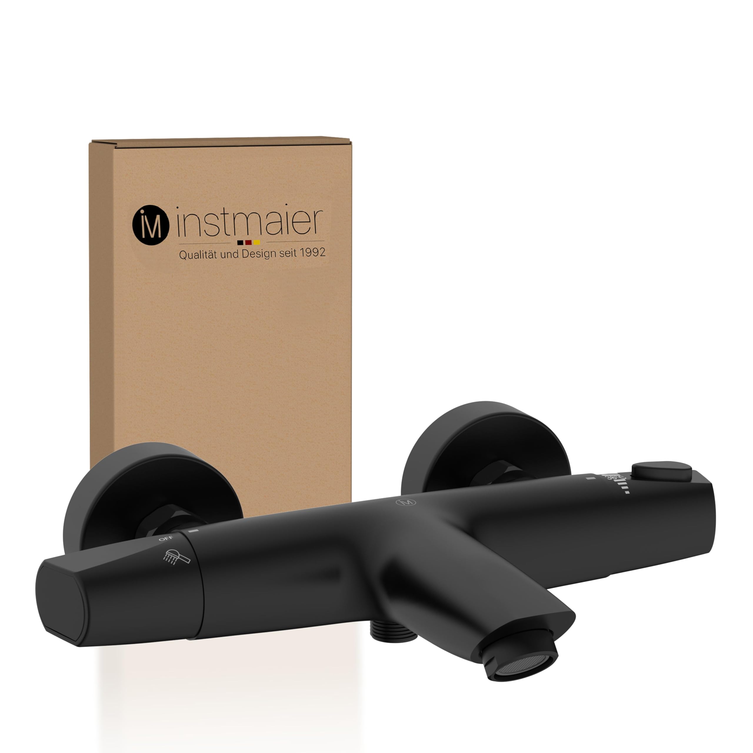 instmaier T2 | Mezclador de latón para bañera | Mezclador de ducha con termostato | Grifo de bañera | Termostato con protección antiquemaduras | Negro | Fácil instalación