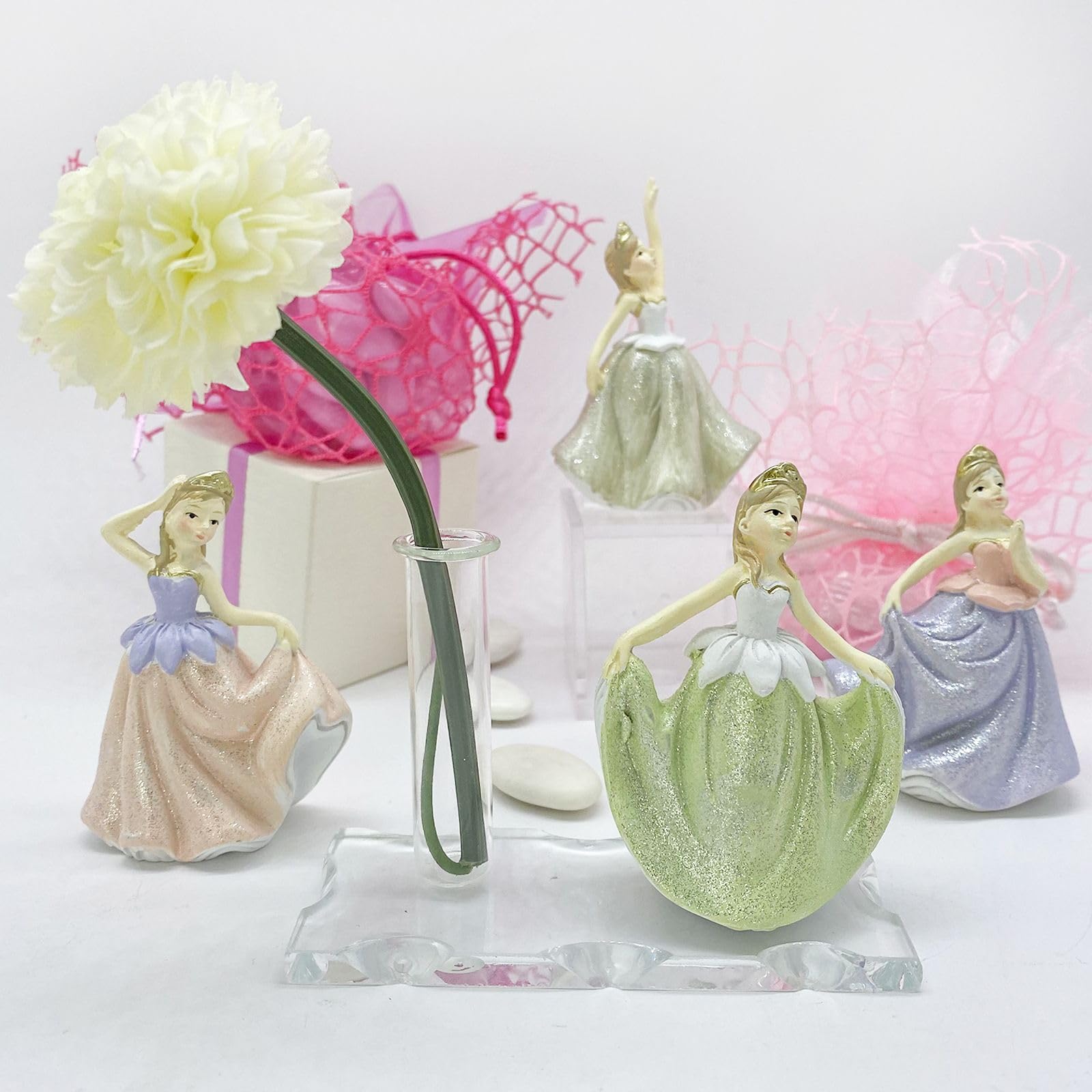 Doni Bomboniere Base in Vetro con fiala. Bomboniera profumatore Ambienti con Bacchette con statuina Principesse in 4 Varianti. Nascita, Battesimo, Primo Compleanno Bimba (10 Pezzi - Senza Incisione)