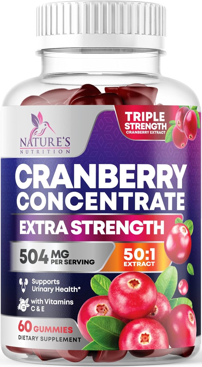 Cranberry Extract 504mg Per Serving – Cranberry Gummies for Urinary Tract Health Support – Helps Cleanse & Protect, Cran Berry Gummy Supplement + Vitamin C, Chewable Cran for Women – 60 Gummies