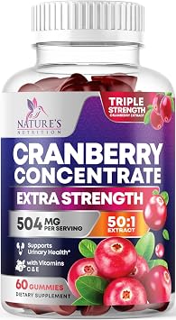 Cranberry Gummies - Urinary Tract Health Support Gummy - Cranberry Extract Supplement Helps Cleanse, Cran Berry Gummy Supplement With Vitamin C, Chewable Cran for Women and Men - 60 Gummies