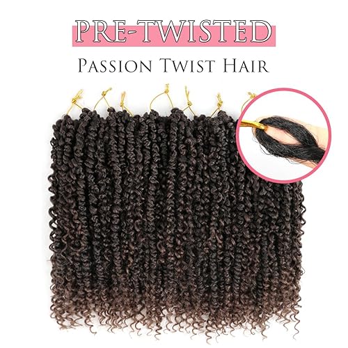 Miniatura 2 de JVILO Cabello Passion Twist de 14 pulgadas, 8 paquetes de cabello de ganchillo para mujer, cabello corto pretrenzado y pretrenzado marrón ombré,