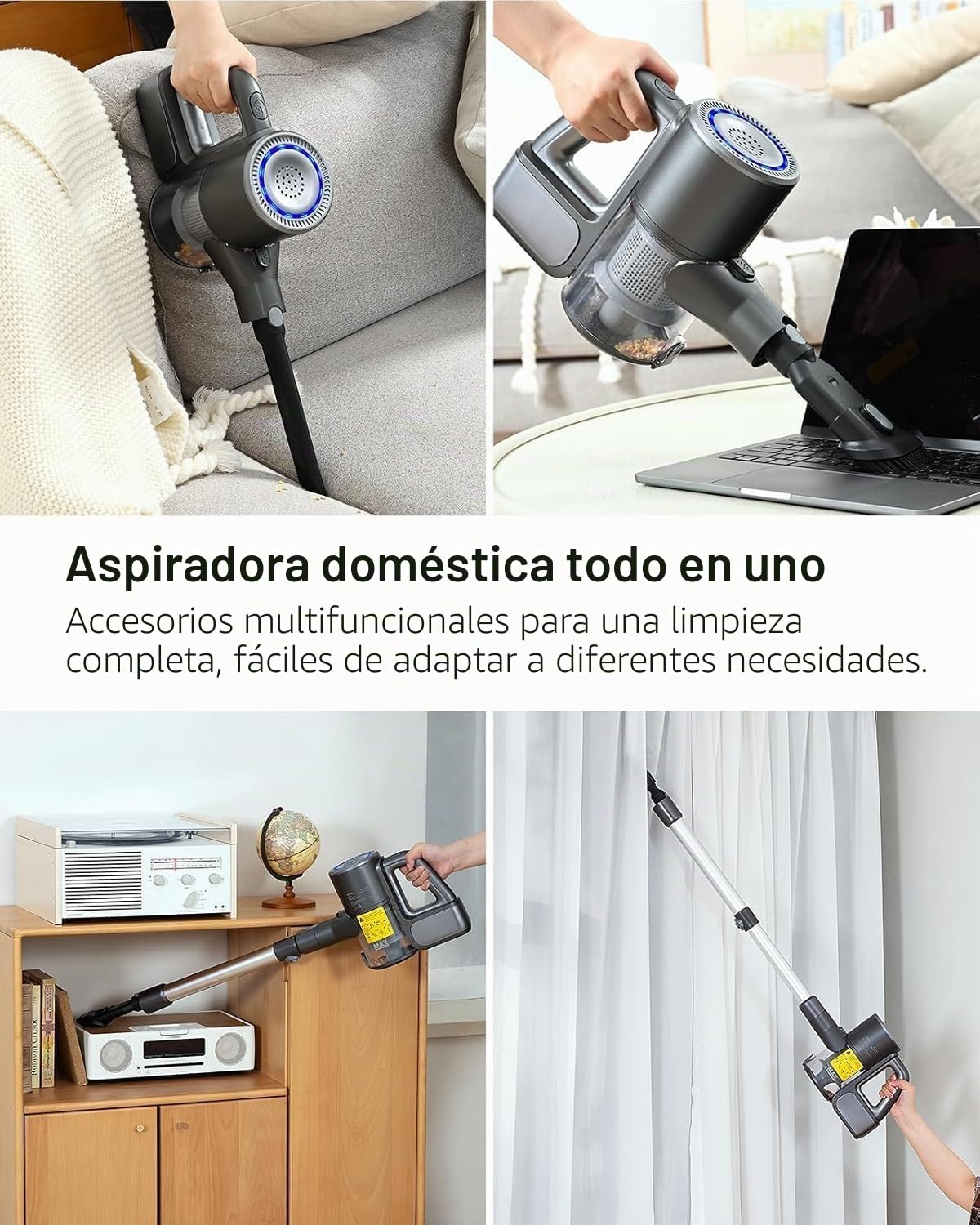 Aspiradora Escoba sin Cable, Aspira y Friega 2 en 1, Fregasuelos sin Cable Aspiradora Inalámbrica de Mano Ligera con luz LED Verde, aspiradora de Escoba Apta para Pelo de Mascotas/Suelos Duros