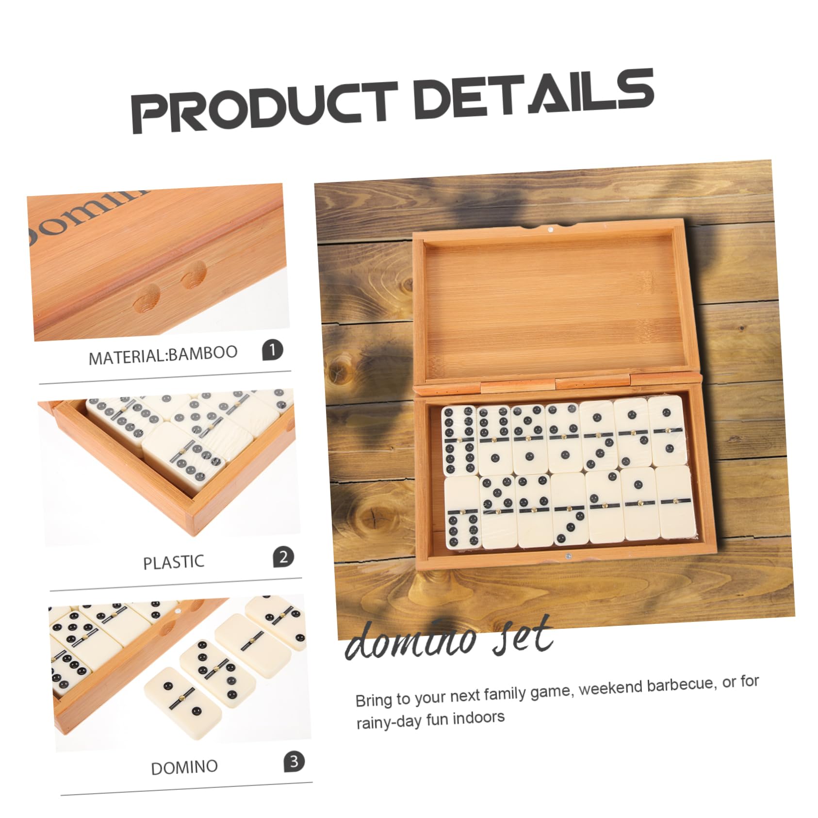 BESPORTBLE Jeu De Dominos en Bois Interactif pour Adultes Et Garçon Et Filles│boîte en Bambou Vintage│Jeu Éducatif Et Amusant│ Soirée Famille Et Jeu De Société│1 Coffret Domino Classique Et Solide