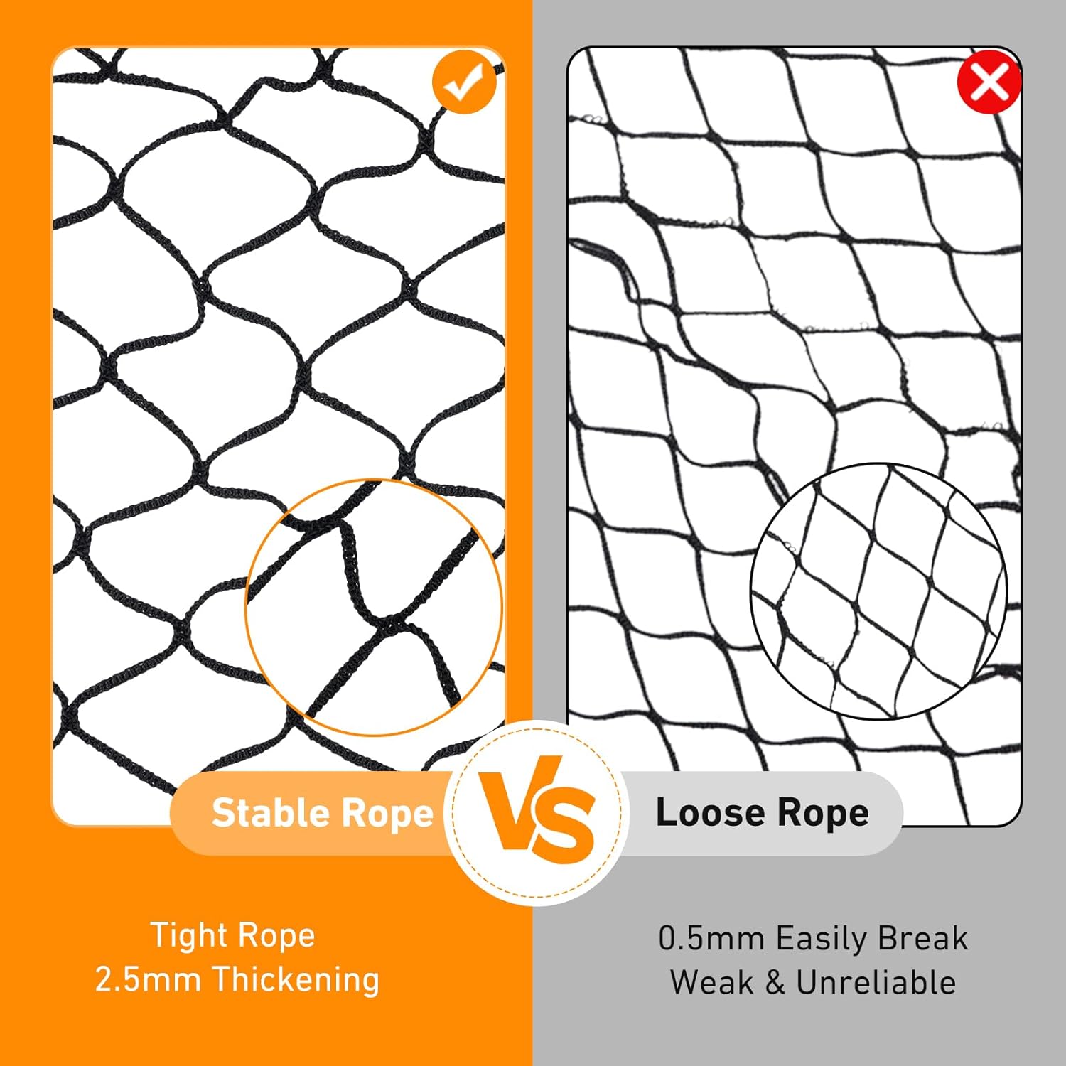 FACULX Large Round Bale Hay Net for Horses & Goats - Heavy Duty Knotless Slow Feeder Hay Net with 1.57 Inch Holes, Thick Nylon Mesh for Healthier Feeding of Livestock (5x5ft)