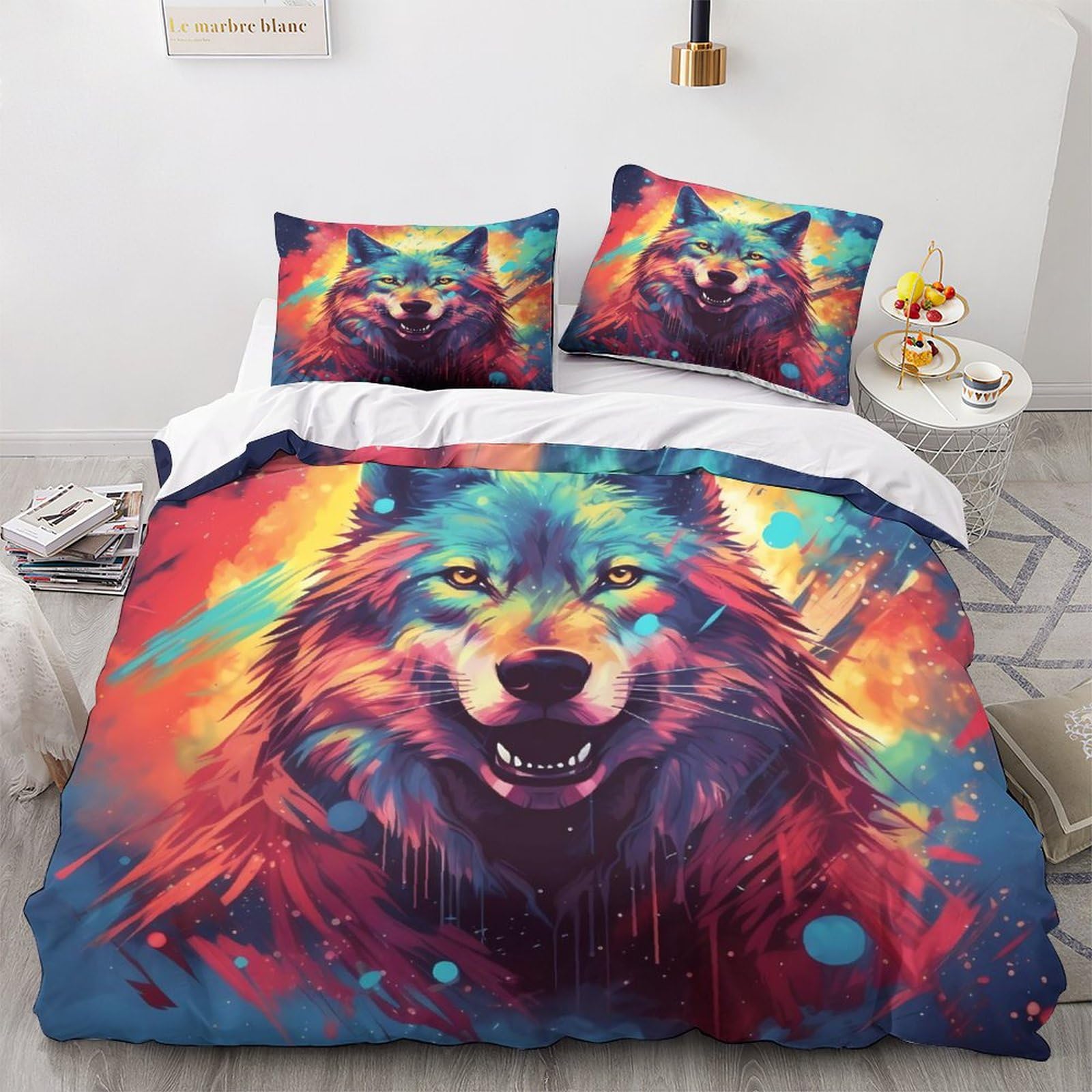 Housse de couette loup 3D anti-plis en microfibre douce avec zip pour lit double