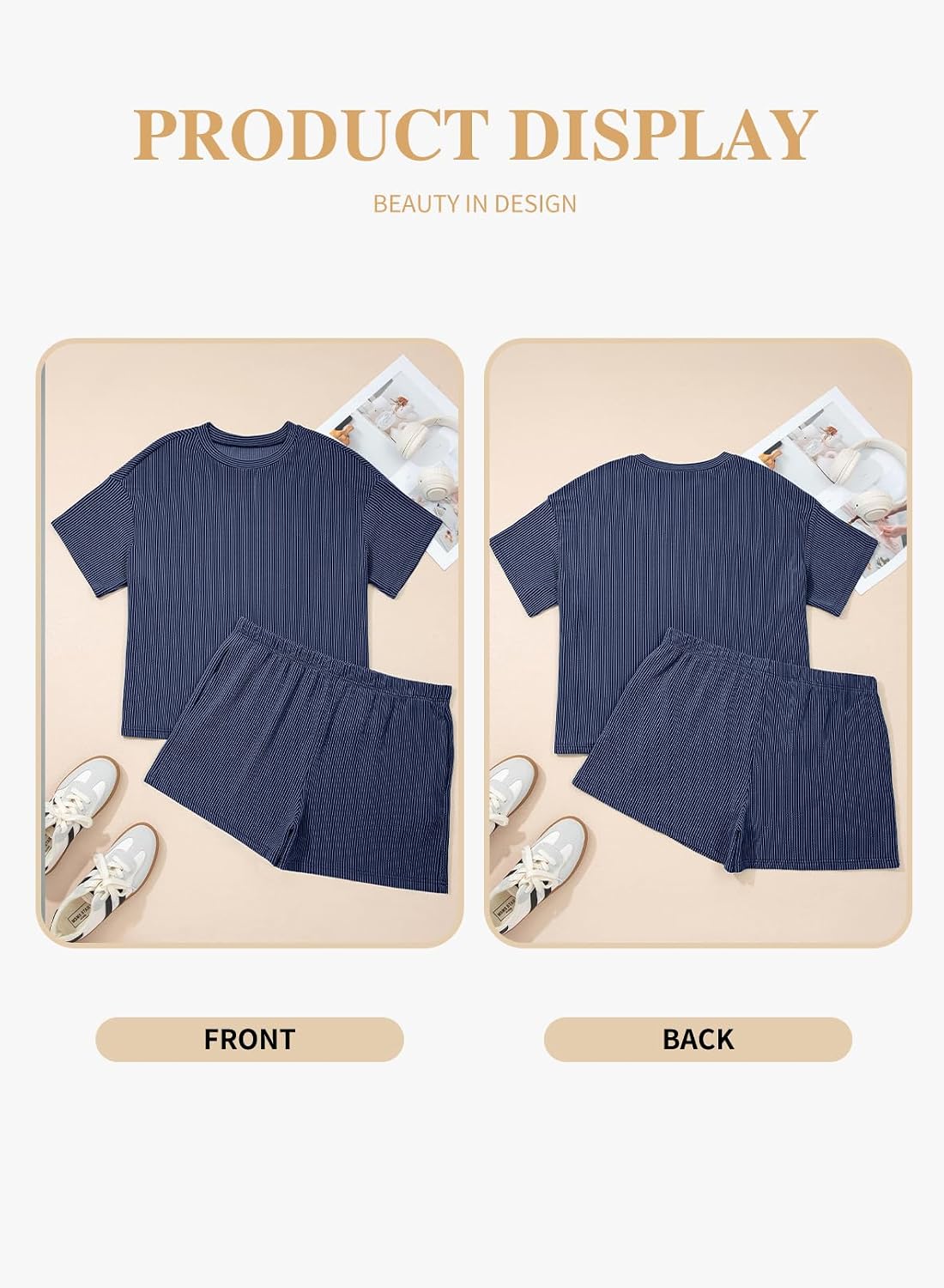 Eytino Plus Size Two Piece Sets for Women Short Sleeve Shirts High Waisted Shorts Pajamas Lounge Matching Set(1X-5X)