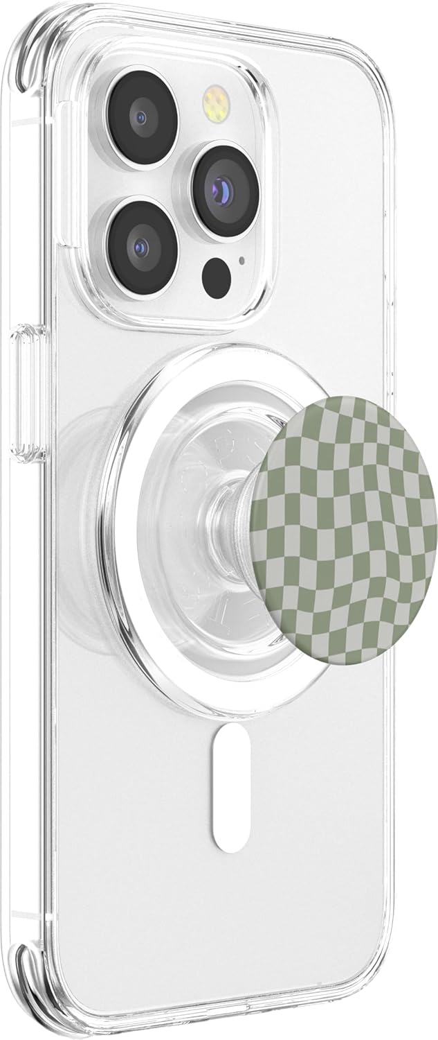 Wavy Checkered Sage Green Checkerboard Pattern Aesthetic PopSockets MagSafe PopGrip for iPhone