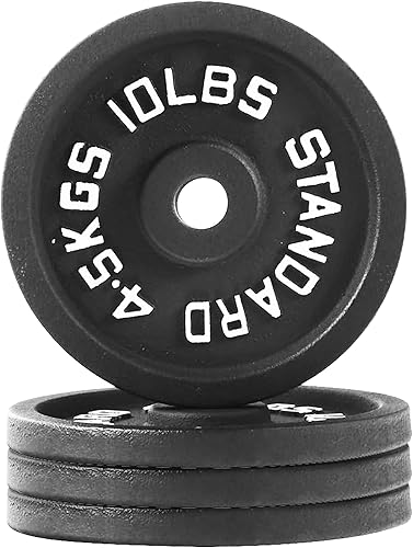 Fitvids Placa de pesas estándar de hierro fundido de 1 pulgada para entrenamiento de fuerza y levantamiento de pesas, varios pesos disponibles